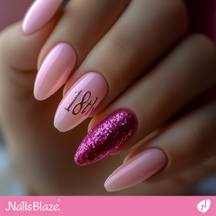 Glitter Accent for Pink Nails | 18th Birthday Nails - NB6849