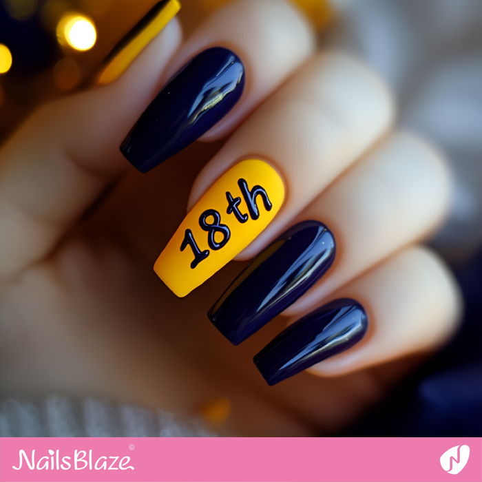 Simple Blue and Yellow Nails for Birthday | 18th Birthday Nails - NB6851