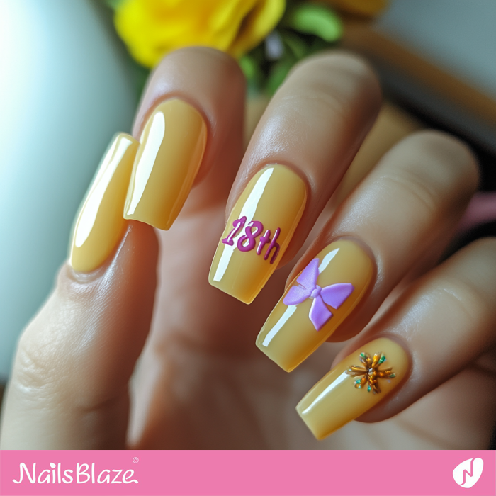 Birthday Nails in Yellow | 18th Birthday Nails - NB6853