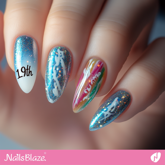 Watercolor and Glitter Nails Design for Birthday | 19th Birthday Nails - NB6861