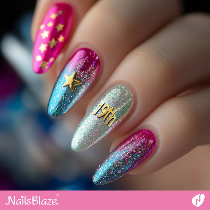 Celebrating Birthday with Colorful Glitter Nails | 19th Birthday Nails - NB6873