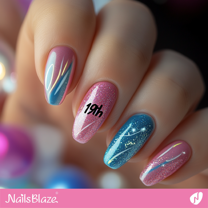 Pink and Blue Birthday Nails | 19th Birthday Nails - NB6874