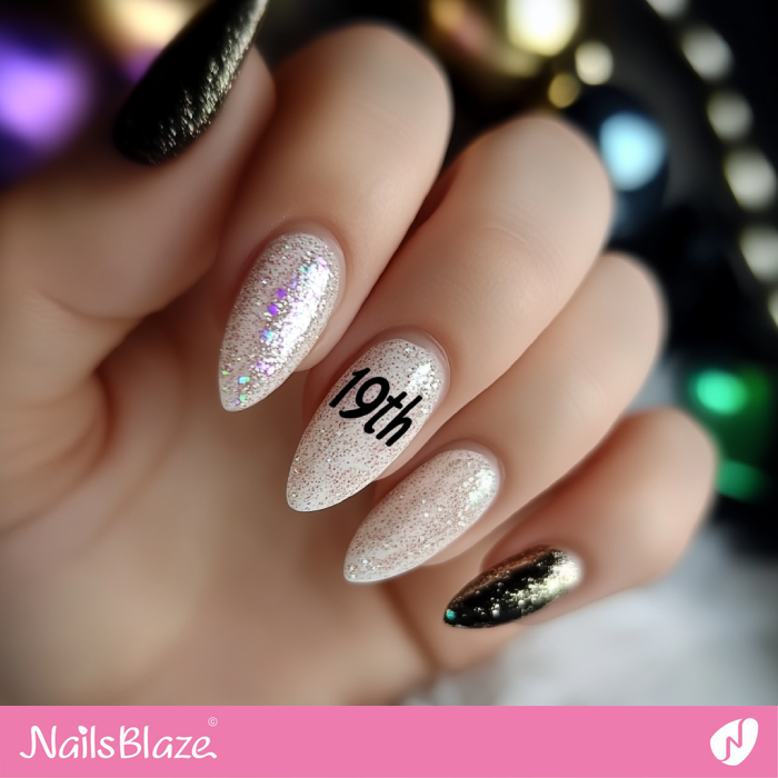 Embellished White Nails for Birthday | 19th Birthday Nails - NB6863