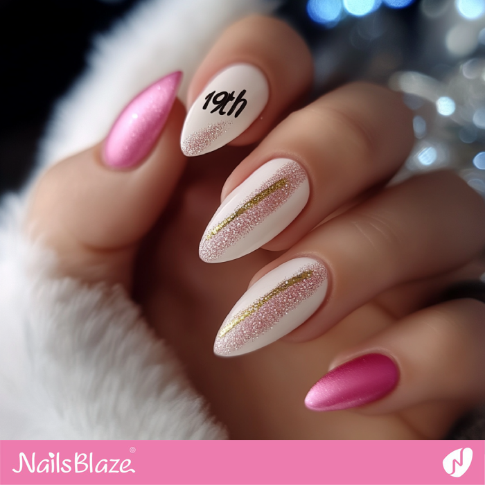 Birthday Nails with Glitter Accents | 19th Birthday Nails - NB6865