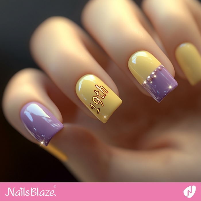 Simple Purple and Yellow Nails Design for Birthday | 19th Birthday Nails - NB6866