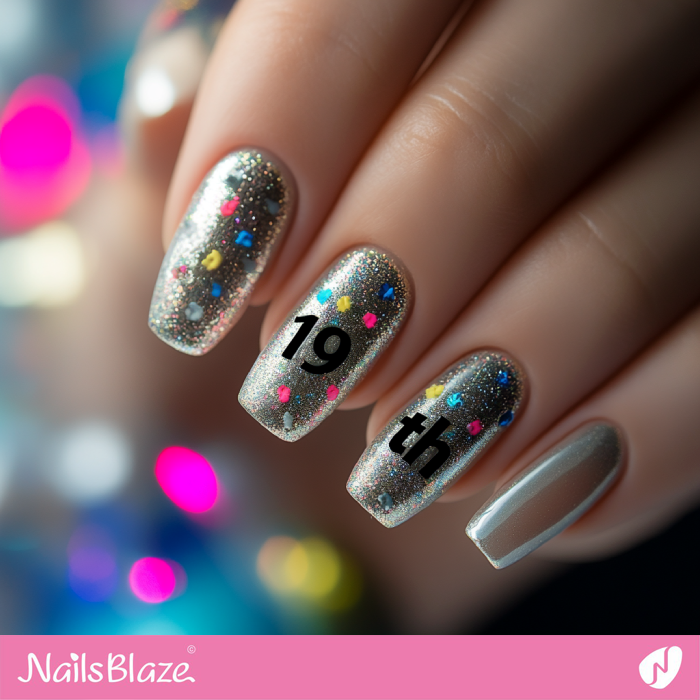 Silver Birthday Party Nails | 19th Birthday Nails - NB6867