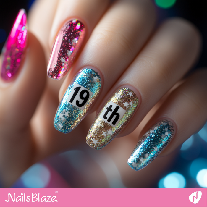 Glitter Starry Nails for Birthday Party | 19th Birthday Nails - NB6869