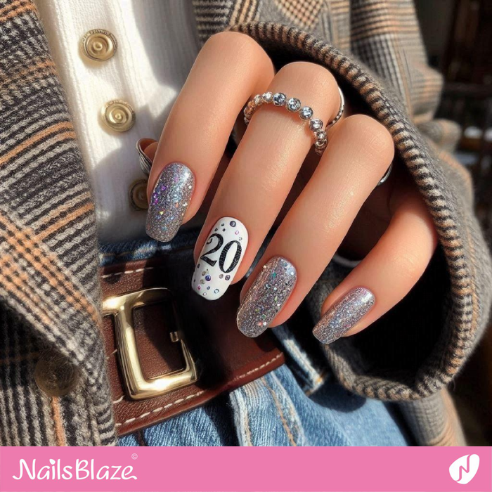 20st Birthday Glitter Nails Design | Birthday Nails - NB5207