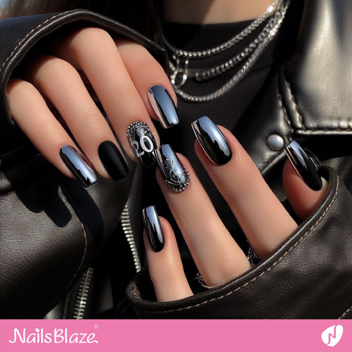 Black Nails for 20st Birthday | Birthday Nails - NB5208