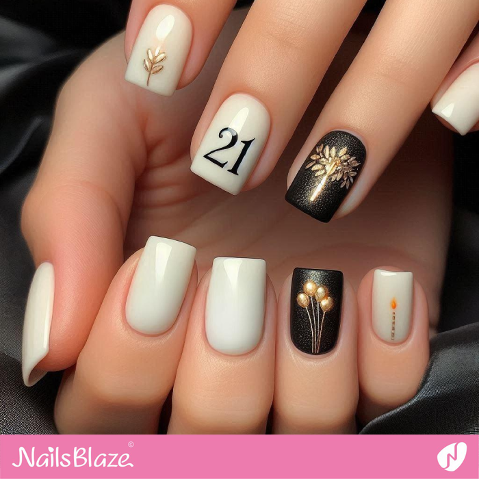 Off-white 21st Birthday Nails Design | Birthday Nails - NB5200