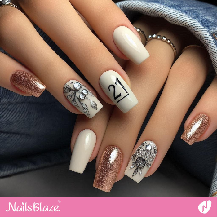 Embellished 21st Birthday Nails | Birthday Nails - NB5195