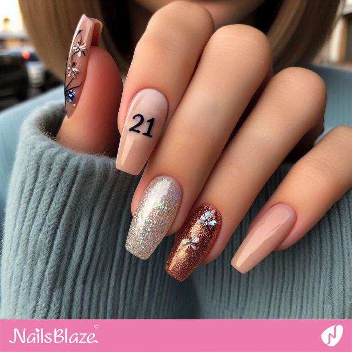 Bling 21st Birthday Nails | Birthday Nails - NB5196