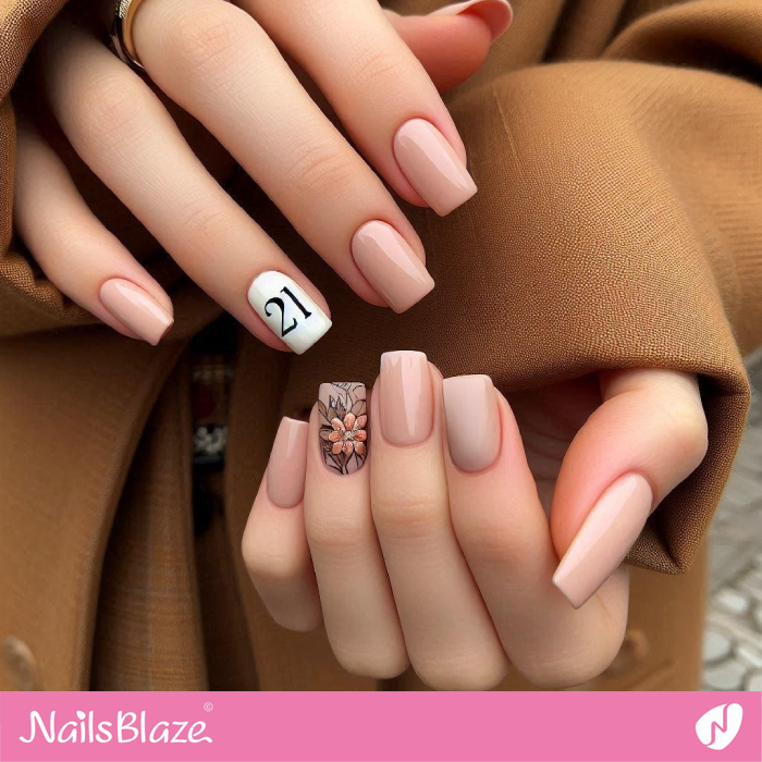 Nude Nails for 21st Birthday | Birthday Nails - NB5197