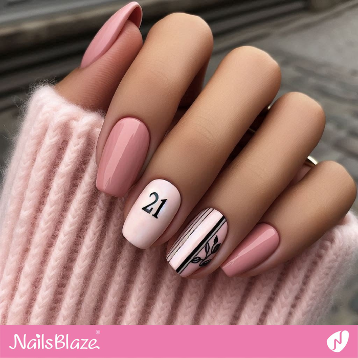 Pink 21st Birthday Nails Design | Birthday Nails - NB5198