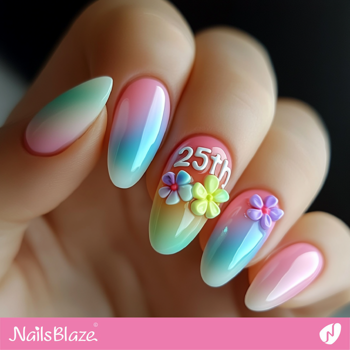 Gradient Birthday Nails 3D Design | 25th Birthday Nails - NB6888