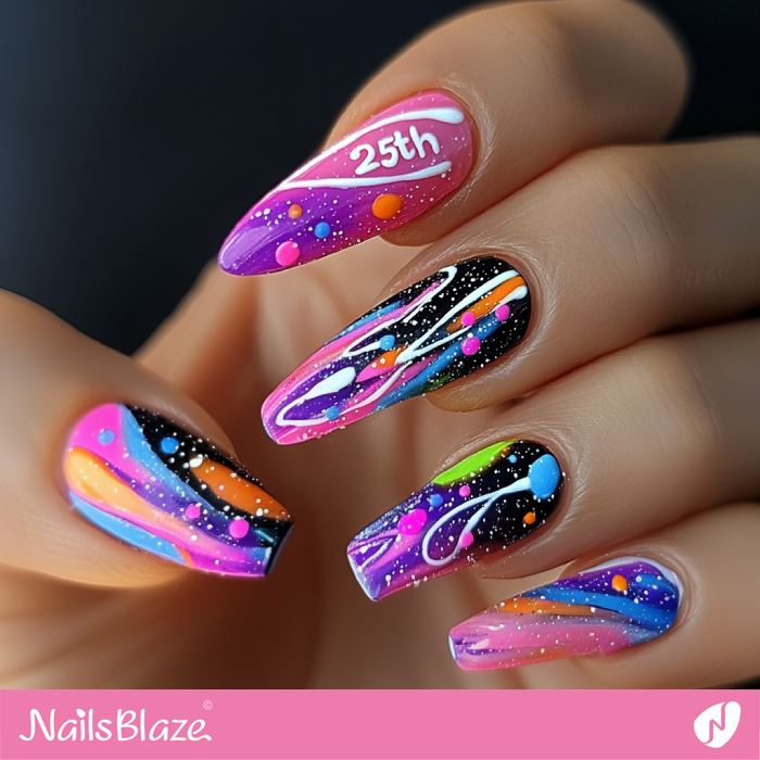 Birthday Colorful Splash Nails | 25th Birthday Nails - NB6879