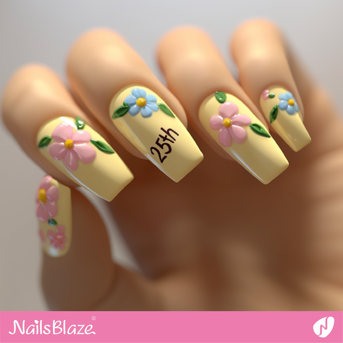 3D Flower Nails Design for Birthday | 25th Birthday Nails - NB6882