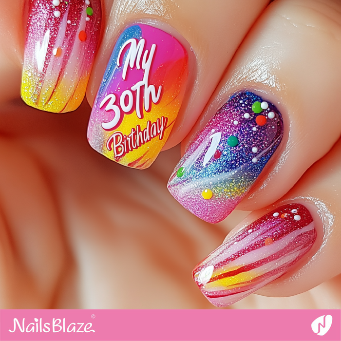 Colorful Party Nails for 30th Birthday | 30th Birthday Nails - NB6890