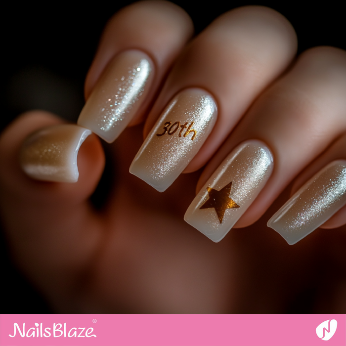 Star Accent for Birthday Champagne Nails Design | 30th Birthday Nails - NB6900