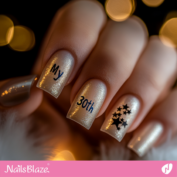 Starry Gold Nails for 30th Birthday | 30th Birthday Nails - NB6902