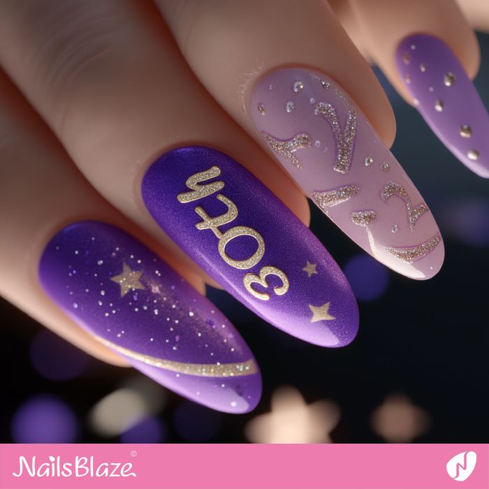 Purple Nails for 30th Birthday Party | 30th Birthday Nails - NB6895