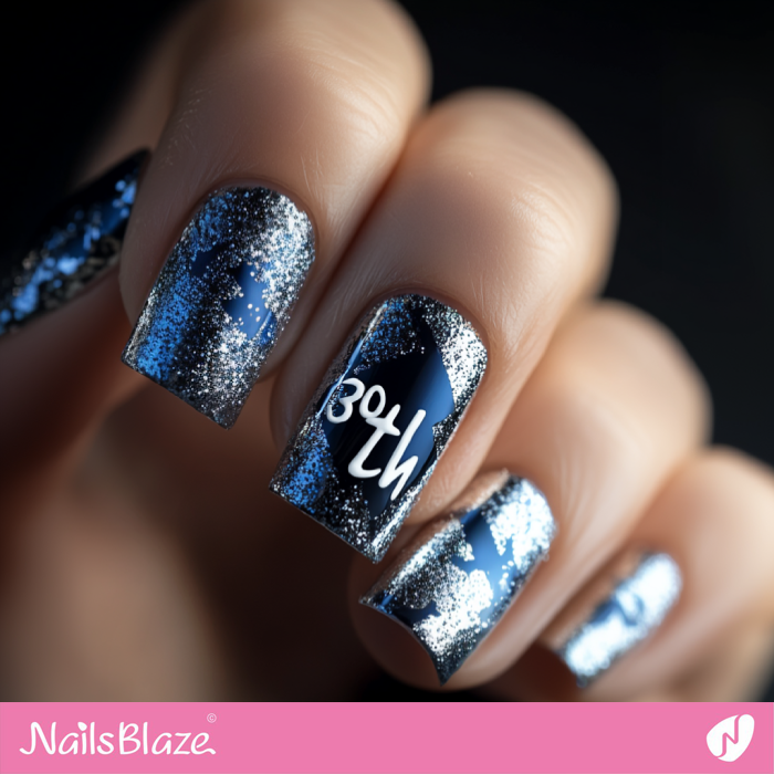 Square Nails Glitter Design | 30th Birthday Nails - NB6898