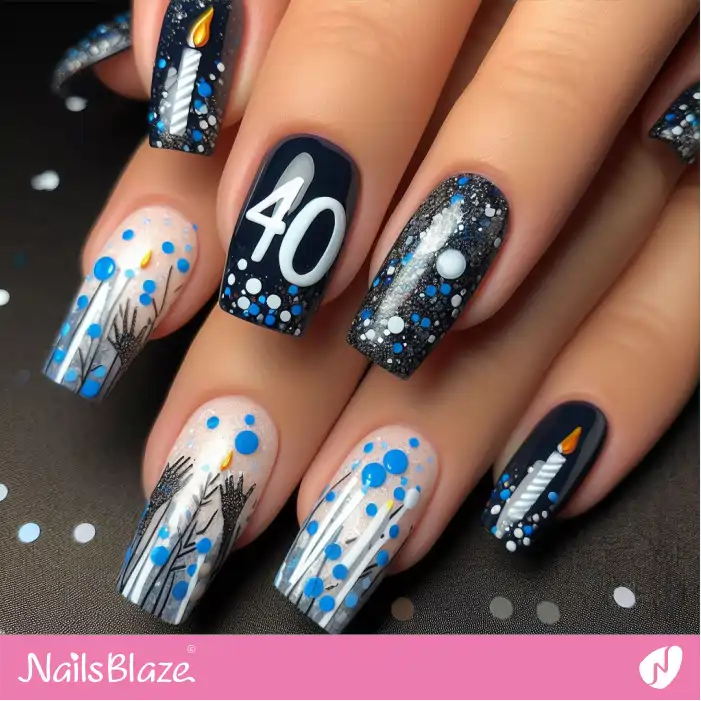 Birthday Party Nails with Candle Design | 40th Birthday Nails - NB3218
