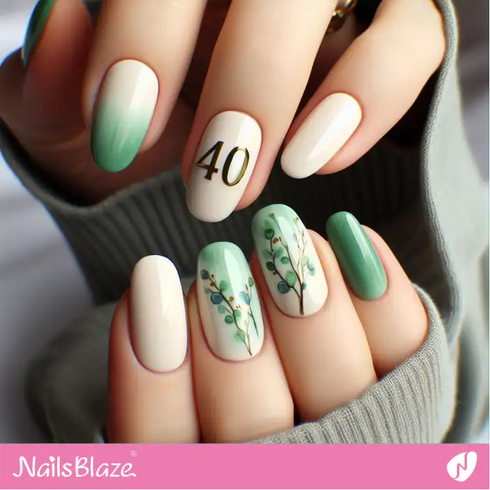 Nature-inspired Green and Light Pink Ombre Nails | 40th Birthday Nails - NB3221