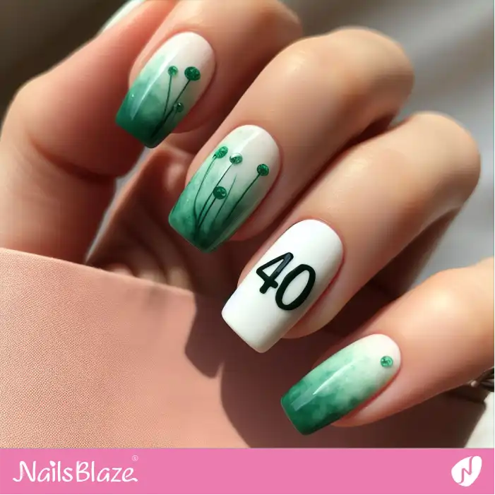 Green Watercolor Effect Nails | 40th Birthday Nails - NB3223