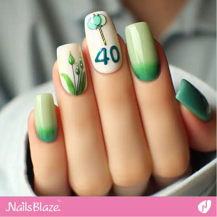 Nature-inspired 40th Nails with Balloons | 40th Birthday Nails - NB3226