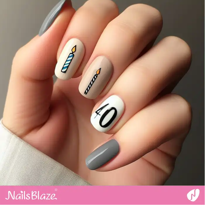 Birthday Nails with Candle Design | 40th Birthday Nails - NB3229