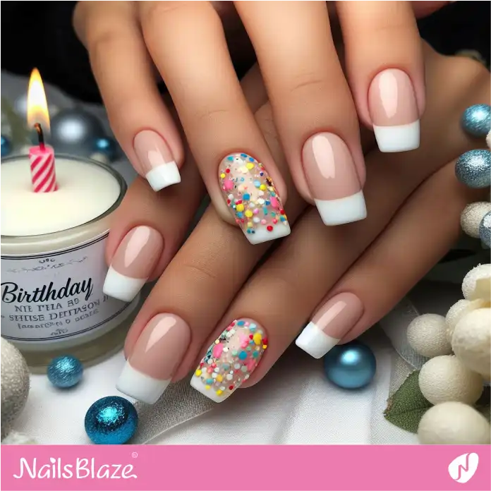 French Manicure Confetti Design | Birthday Nails - NB2888