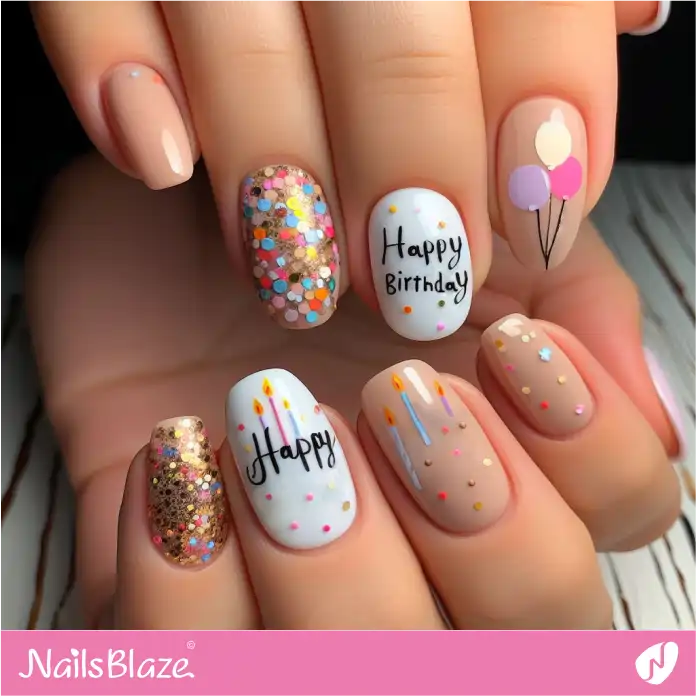 Happy Birthday Confetti Nails Design | Birthday Nails - NB2892