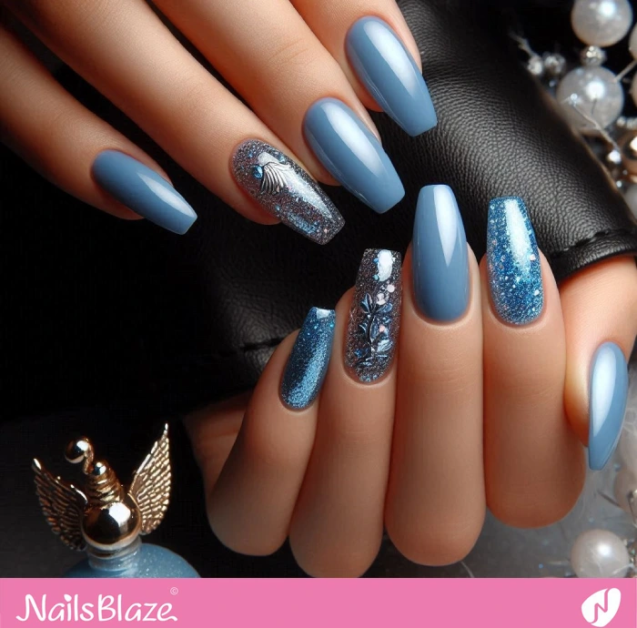 Embellished Blue Nails Design for Birthday | Birthday Nails - NB5103