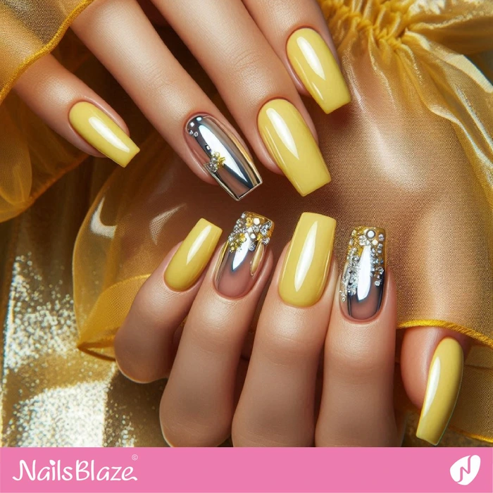 Birthday Embellished Yellow Nails | Birthday Nails - NB5111