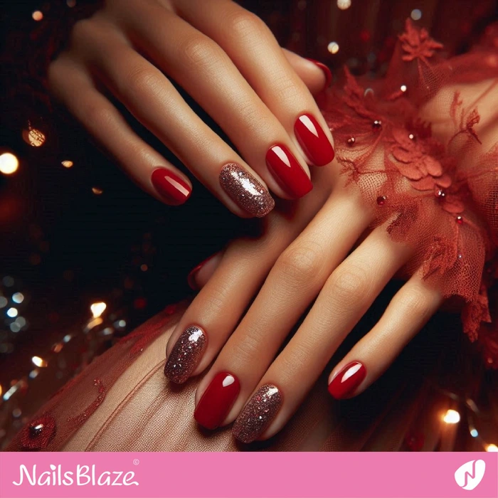 Birthday Red Nails Glitter Design | Birthday Nails - NB5114