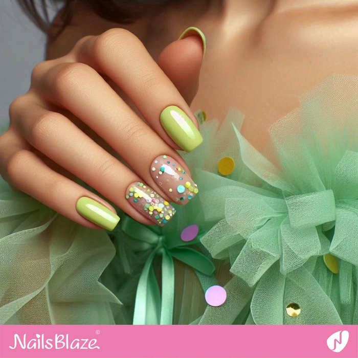 Pistachio Green Birthday Nails with Confetti Design | Birthday Nails - NB5118