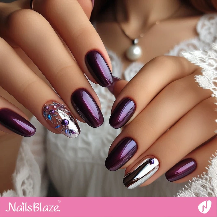 Birthday Plum Purple Nails with Charms | Birthday Nails - NB5139