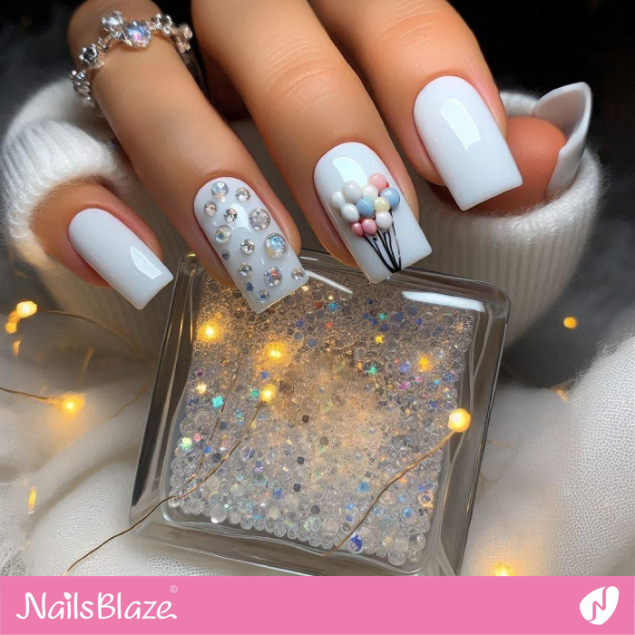 Cute White Nails for Birthday | Birthday Nails - NB5147