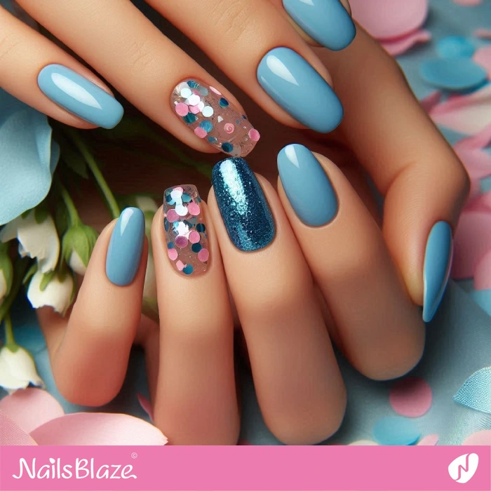 Birthday Glossy Blue Nails with Confetti | Birthday Nails - NB5152