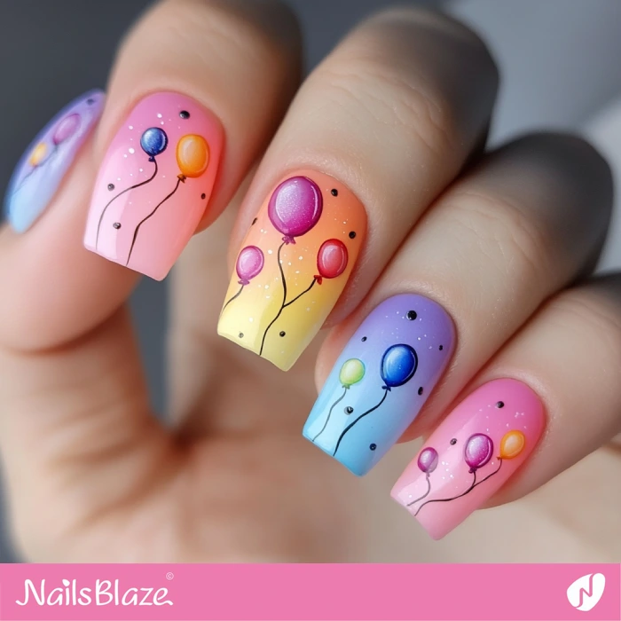 Colorful Balloon Nails Design | Birthday Balloon Nails - NB6048