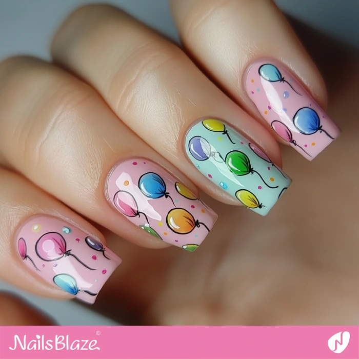 Cute Pastel Balloon Nails | Birthday Balloon Nails - NB6050