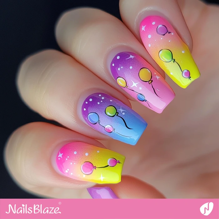 Colorful Gradient for Balloon Nails | Birthday Balloon Nails - NB6051