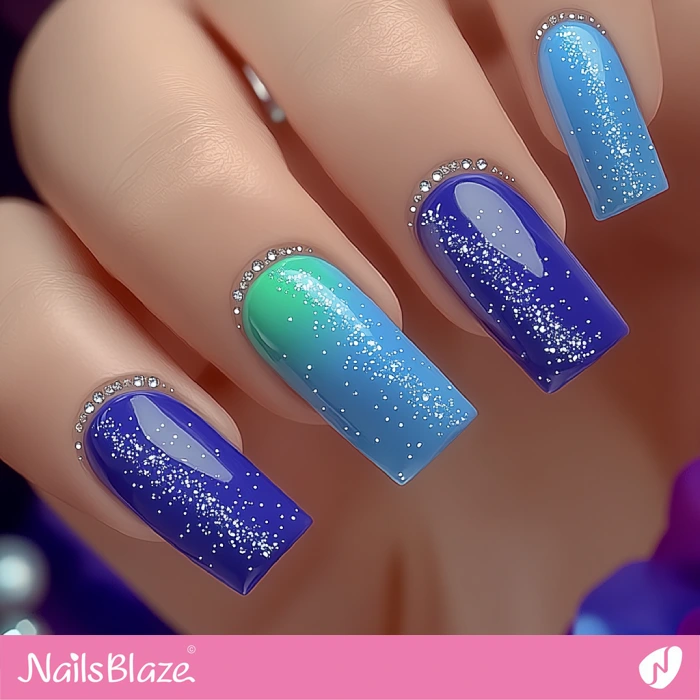 Blue Nails with Sparkle and Shine | Blue Birthday Nails - NB6408