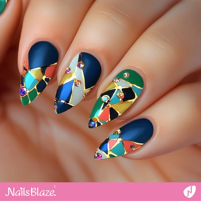 Blue Nails with Shapes of Color | Blue Birthday Nails - NB6413