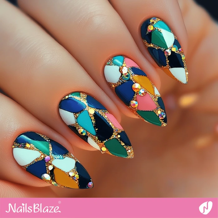 Blue Theme Nails with Colorful Shapes of Color Design | Blue Birthday Nails - NB6416