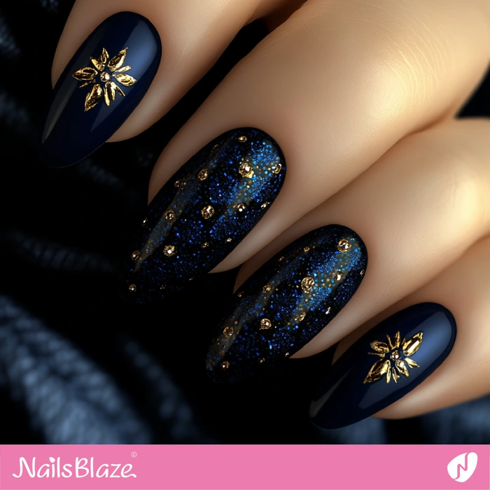 Birthday Dark Blue Nails | Blue Birthday Nails - NB6423