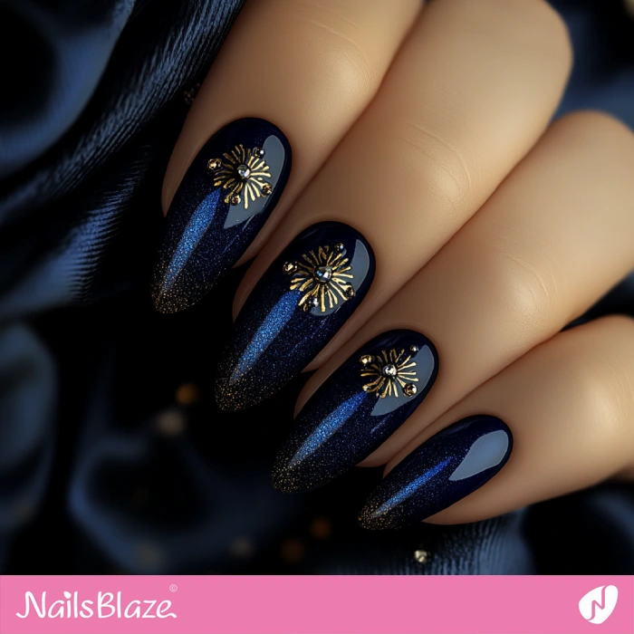 Blue Charcoal Shimmer Nails Design for Birthday | Blue Birthday Nails - NB6428