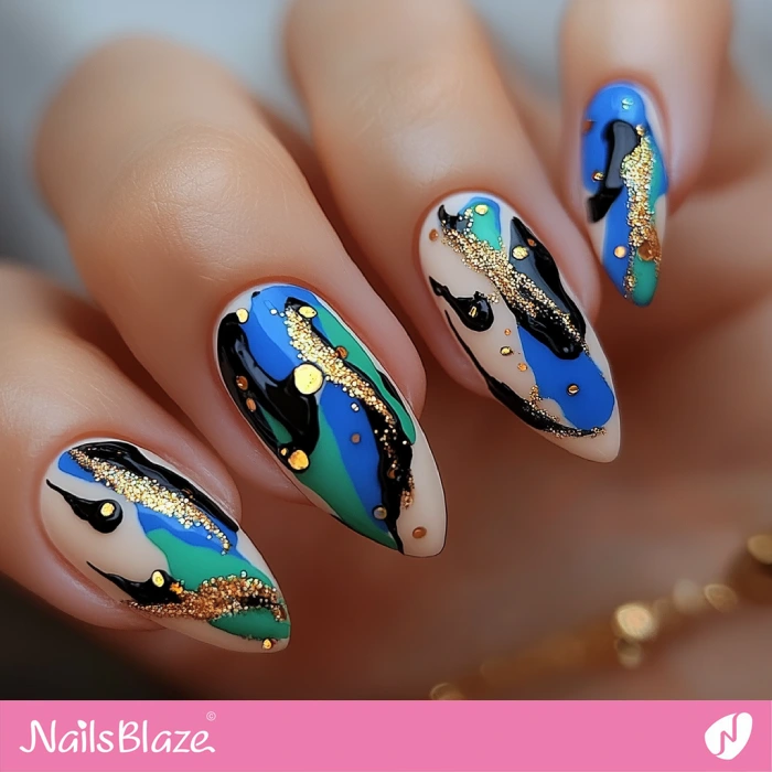 Blue Abstract Nails Design for Birthday | Blue Birthday Nails - NB6436