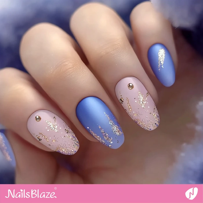 Pink and Blue Nails with Glitter Splash | Blue Birthday Nails - NB6437